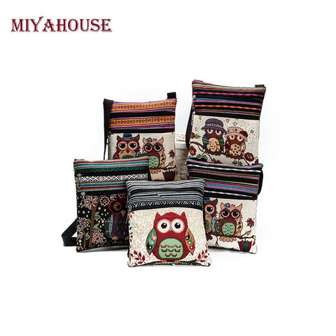 Miyahouse Mini Women Shoulder Bag Owl Printed Messenger Flap Bags Female Small Canvas Lady Bag Double Zipper Women Crossbody Bag