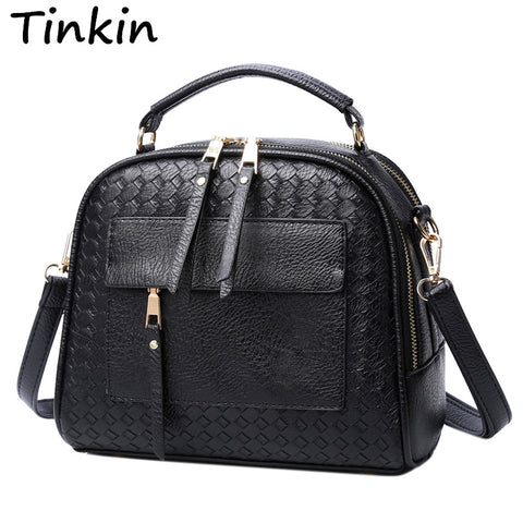 Tinkin New Arrival Knitting Women Handbag Fashion  Weave Shoulder Bag Small Casual Cross Body Bag Retro Totes