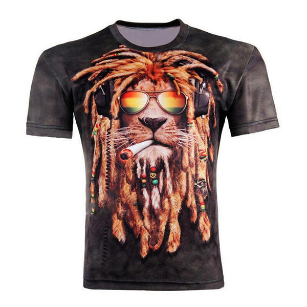 HOWL LOFTY Men Fashion 3D Animal Creative T-Shirt, Lightning/smoke lion/lizard/water droplets 3d printed short sleeve T-Shirts