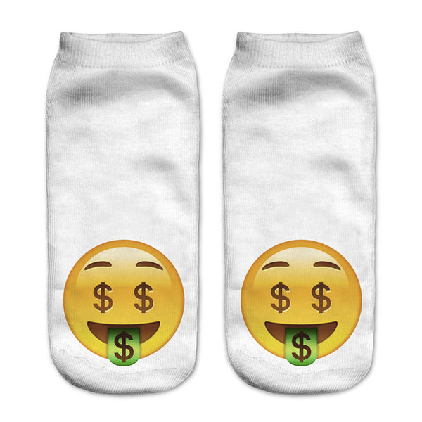 Zohra Funny Emoji Monkey 3D Printed Sock Women Low Cut Ankle Socks Calcetines Hosiery Meias White Casual Sock