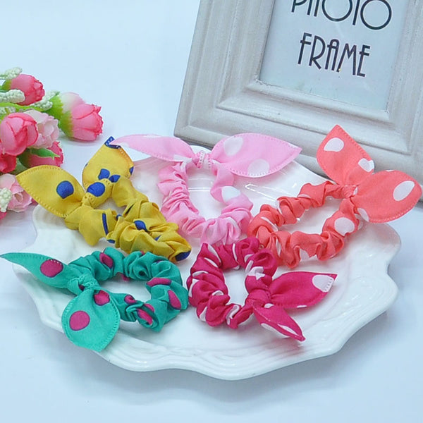 TS 16pcs Cute bunny girl flower hair clip headbands ears dot chiffon headwear wild elastic hair band hair rope ornaments