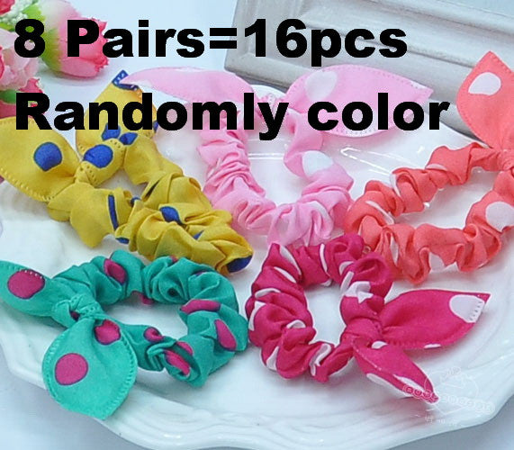 TS 16pcs Cute bunny girl flower hair clip headbands ears dot chiffon headwear wild elastic hair band hair rope ornaments