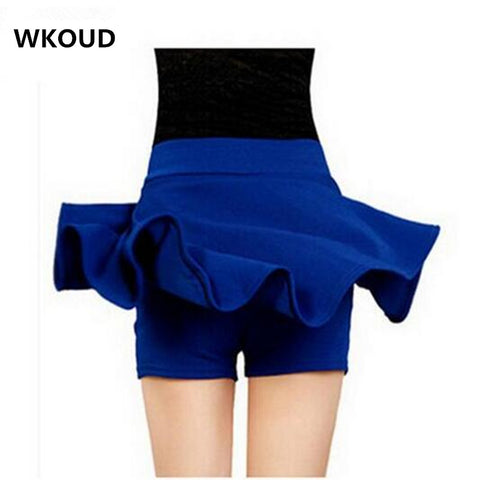 WKOUD M-5XL Plus Size Shorts Skirts Women's Solid Mini Pleated Skirt Fashion High Waist Casual Wear DK6023