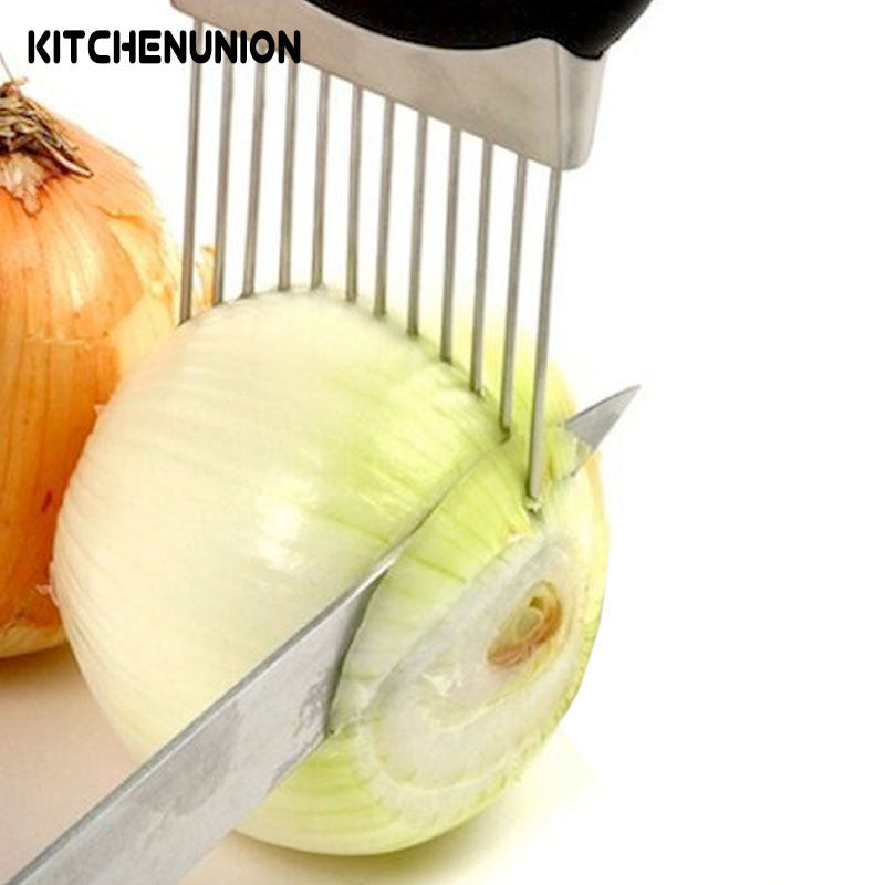 Easy Cut Onion Holder Slicer Vegetable tools Tomato Cutter Stainless Steel Kitchen Gadgets No More Stinky Hands U0502