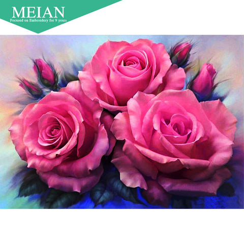 Meian,Full,Diamond Embroidery,Flower,Rose,5D,Diamond Painting,Cross Stitch,3D,Diamond Mosaic,Needlework,Crafts,Christmas,Gift