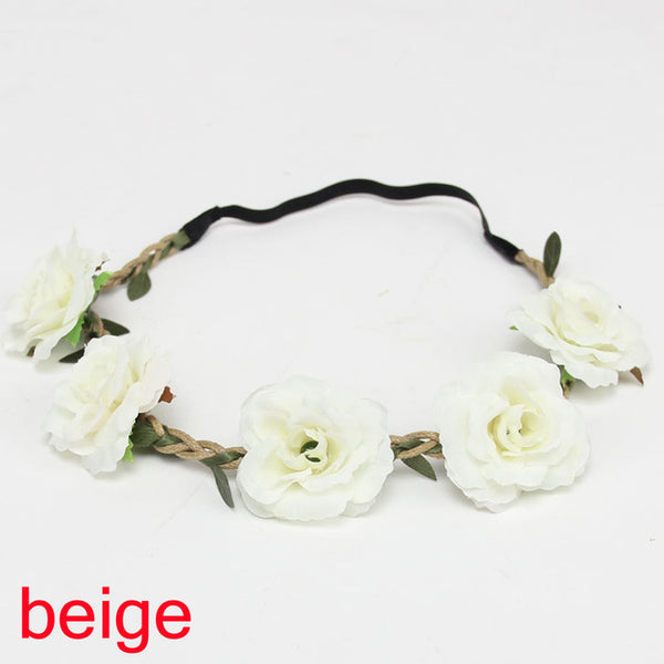 1 PC Bohemian Rose Flowers Hair Band Wedding Bride Floral Garland Summer Flower Headband Crown Wreath Tiara Hair Accessories