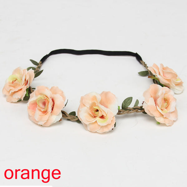 1 PC Bohemian Rose Flowers Hair Band Wedding Bride Floral Garland Summer Flower Headband Crown Wreath Tiara Hair Accessories