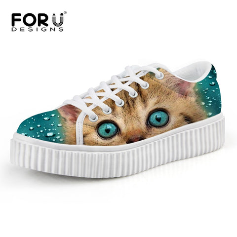 Casual Women Flats Shoes Cute Animal Cat Print Women Creepers Shoes Lace Up Female Ladies Spring Walking Shoes chaussure femme