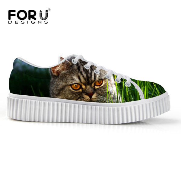 Casual Women Flats Shoes Cute Animal Cat Print Women Creepers Shoes Lace Up Female Ladies Spring Walking Shoes chaussure femme