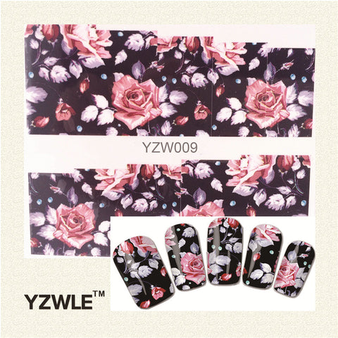 YZWLE 1 Sheet Chic Flower Nail Art Water Decals Transfer Stickers Splendid Water Decals Sticker(YZW-009)