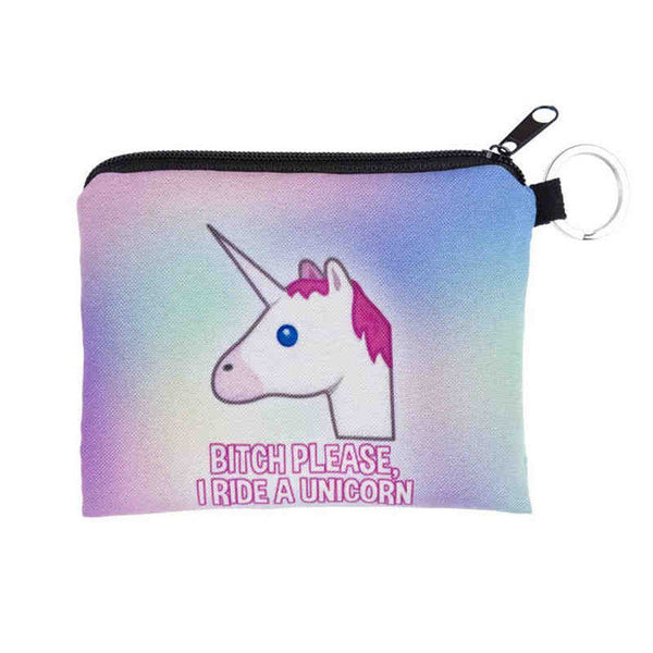 Bitch plesase unicorn rainbow 3D Printing women wallets femme 2017 New billeteras para mujer coin purse billetera hombre wallet