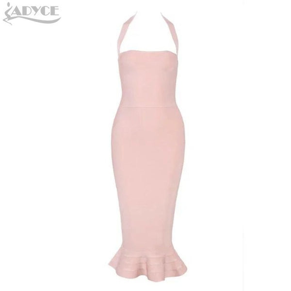 2017 New Women Party Bodycon Bandage Dress Sexy Khaki Wine Red Off Shoulder Halter Fishtail Midi Club Backless summer Dresses