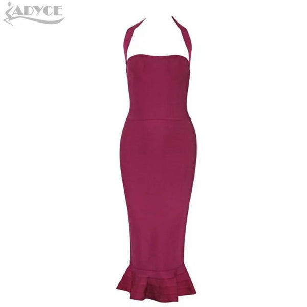 2017 New Women Party Bodycon Bandage Dress Sexy Khaki Wine Red Off Shoulder Halter Fishtail Midi Club Backless summer Dresses