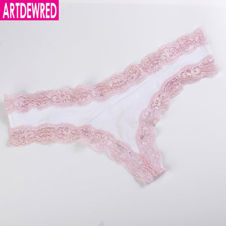 ARTDEWRED Big Lace Women Sexy Panties Low Waist Hollow Pink Panties Underwear Cotton G String Thongs Size XS S M L XL Tanga