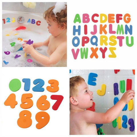 Kids Educational Floating Baby Bath 36pcs Letters Numbers stick on Bathroom Candy color Water Classic Toys