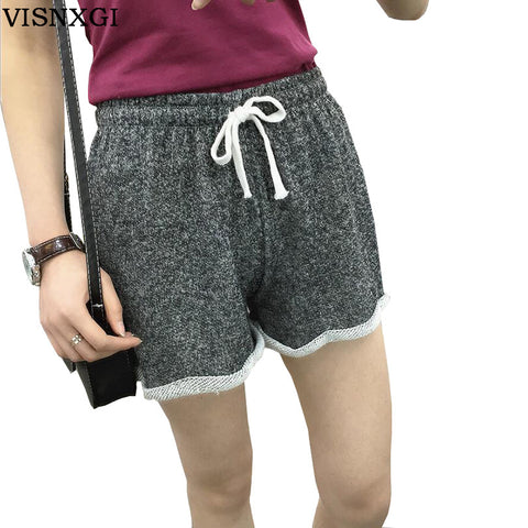 2017 New Summer Ladies Shorts Casual Style Fitness Exercise Loose Type Solid Color With Cotton Curl Side Women Shorts D050