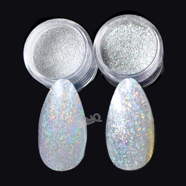 Holographic Nail Glitter Laser Silver Powder Dust 1/256(N101) 1/128(N32) Choice Shinny Colorful Under Light Nail Art Decorations
