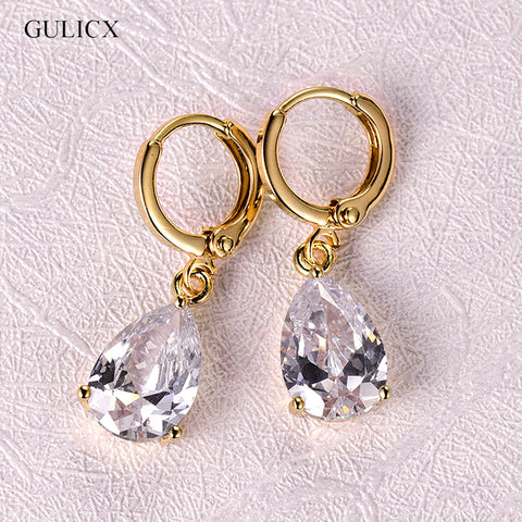 Fashion Gold-color White Crystals Zircon CZ Drop Dangle Earrings for Women Fashion Luxury Long Dangle Earrings Jewelry E010