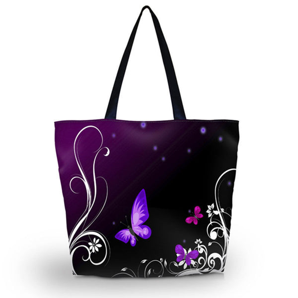 Purple Butterfly Soft Foldable Tote Large Capacity Women Shopping Bag Bag Lady's Daily Use Handbags Casual Beach Bag Tote