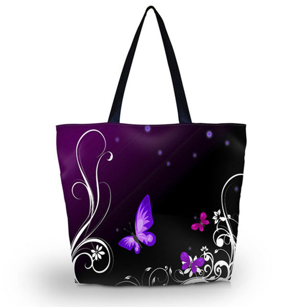 Purple Butterfly Soft Foldable Tote Large Capacity Women Shopping Bag Bag Lady's Daily Use Handbags Casual Beach Bag Tote