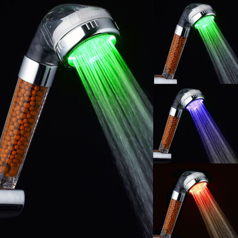 Promotion! LED Shower Head Sprinkler Negative Ions Anion Temperature Sensor RGB Color