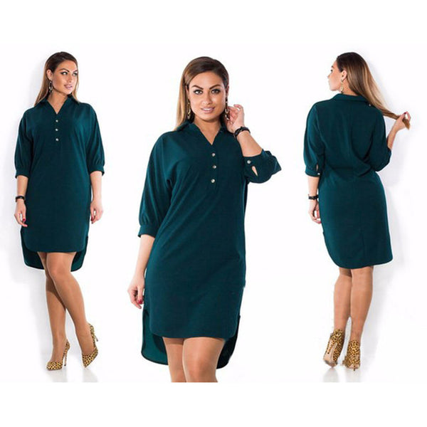 Big size 6XL 2016 Fat MM Woman dress Summer solid sexy split irregular shirt dresses plus size women clothing 6xl dress