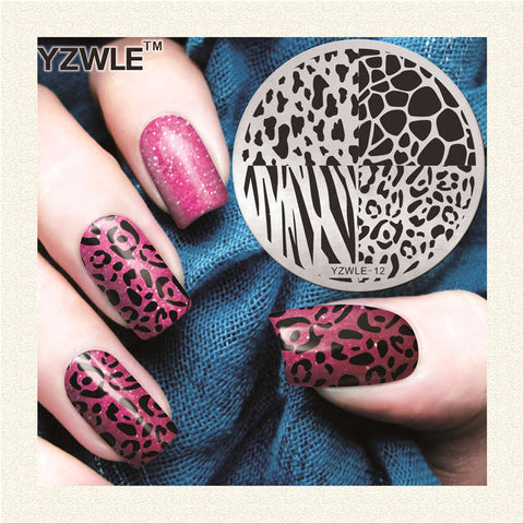 YZWLE 1 Piece Leopard Grid Nail Art Stamp Template 3D Fashion Pattern Polish Printing Stamping Plates Beauty Stencils For Nails
