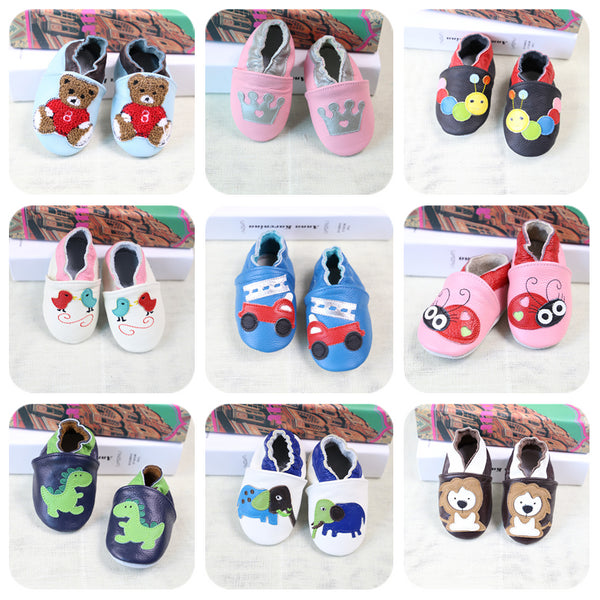 100% Genuine Cow Leather Baby Moccasins Cartoon Pattern Soft Soled Baby Boy Shoes Girl Newborn Infant Crib Shoes First Walkers