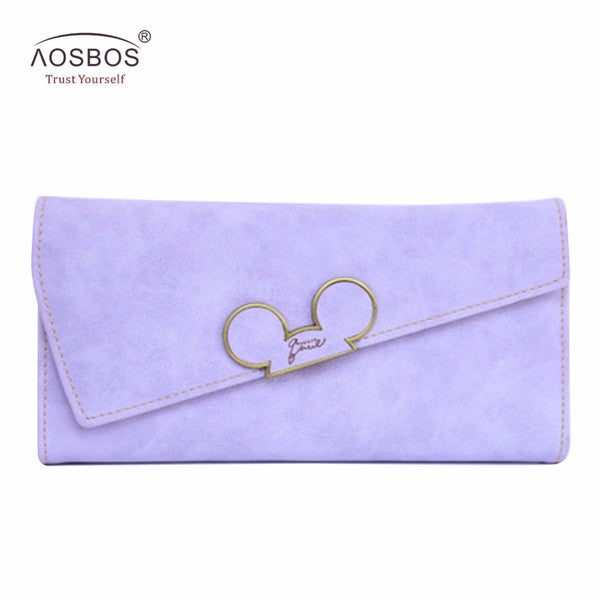 Aosbos Fashion Hot Hit Color Scrubs Women Wallet Ladies Long Swash-lid Tri-fold Mickey Head Purse Slim Phone Coin Pocket Wallets