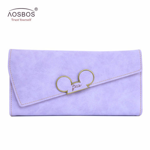 Aosbos Fashion Hot Hit Color Scrubs Women Wallet Ladies Long Swash-lid Tri-fold Mickey Head Purse Slim Phone Coin Pocket Wallets