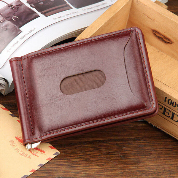 Famous brand Mini Men's leather money clip wallet with coin pocket card slots Thin purse for man magnet hasp