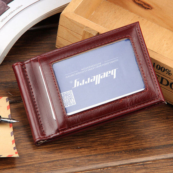 Famous brand Mini Men's leather money clip wallet with coin pocket card slots Thin purse for man magnet hasp