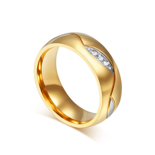 Vnox Wedding Ring for Women / Men Gold-Color Zircon Stone 316l Stainless Steel Finger Jewelry