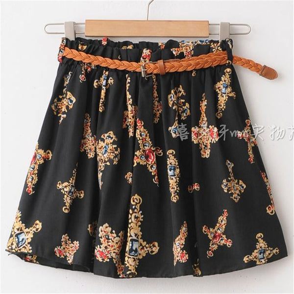 2017 SUMMER STYLE WOMEN SKIRT SAIA CASUAL CUTE ABOVE KNEE MINI SHORT SAIAS CHIFFON SKIRTS GIRLS INTERLINING BLUE BLACK (NO BELT)