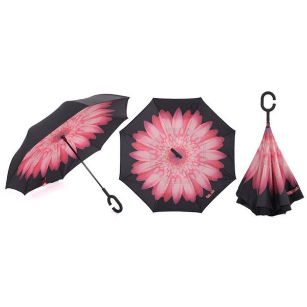 Semi-automatic Windproof Reverse Folding Umbrella Double Layer Inverted Self Stand Out Rain Gear C-Type Handle Hot Sale