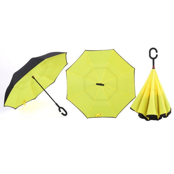 Semi-automatic Windproof Reverse Folding Umbrella Double Layer Inverted Self Stand Out Rain Gear C-Type Handle Hot Sale