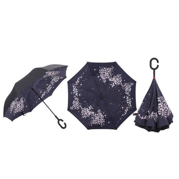 Semi-automatic Windproof Reverse Folding Umbrella Double Layer Inverted Self Stand Out Rain Gear C-Type Handle Hot Sale