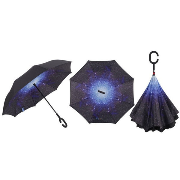 Semi-automatic Windproof Reverse Folding Umbrella Double Layer Inverted Self Stand Out Rain Gear C-Type Handle Hot Sale