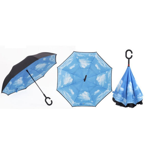 Semi-automatic Windproof Reverse Folding Umbrella Double Layer Inverted Self Stand Out Rain Gear C-Type Handle Hot Sale