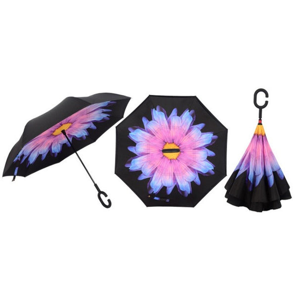 Semi-automatic Windproof Reverse Folding Umbrella Double Layer Inverted Self Stand Out Rain Gear C-Type Handle Hot Sale