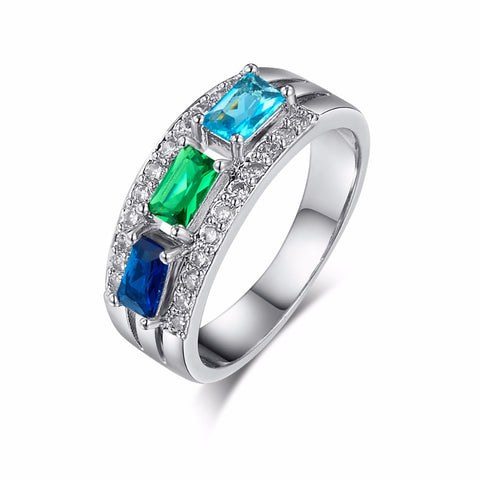 Top Quality New Fashion Blue Green AAA Zircon Crystal Silver Ring for Women Luxury Jewelry Wedding Party Finger Rings Wholesale