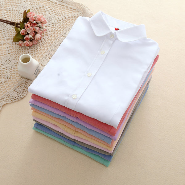 EYM Brand New Women Blouses Shirts Oxford Cotton Long Sleeve Ladies White Casual Shirt Plus Size Blouses Female Clothing Tops