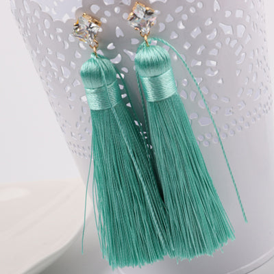 2016 Europe Style Bohemian Shiny Rhinestone Chunky Long Tassel Earrings For Girls Fashion Pendientes