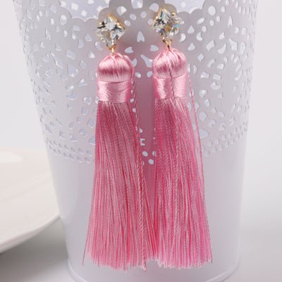 2016 Europe Style Bohemian Shiny Rhinestone Chunky Long Tassel Earrings For Girls Fashion Pendientes