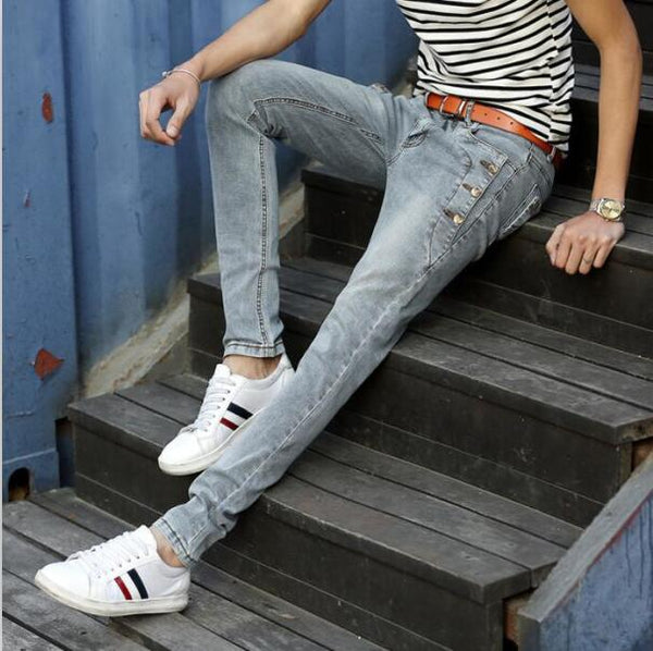 Jeans Men 2017 New Fashion Korean Style High Street Slim Fit Button Personality Vintage Classical Denim Pants Plus Size Trousers