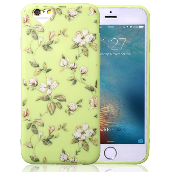 For iPhone 5 5s SE 6 6s 7 7 Plus Phone Case Love Heart Retro Flower Green Leaves Soft TPU Phone Back Cover Cases for iphone 7