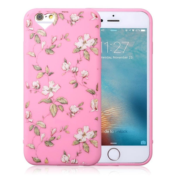 For iPhone 5 5s SE 6 6s 7 7 Plus Phone Case Love Heart Retro Flower Green Leaves Soft TPU Phone Back Cover Cases for iphone 7