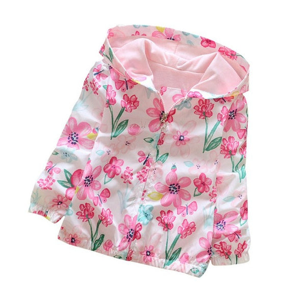 Y16 Spring Autumn Children Clothing Baby Girls Coat Flowers Hoodie Long Sleeve Windbreaker