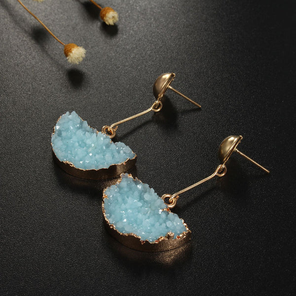 1Pair Resin Stone Druzy Earings For Women Jewelry Handmade Semicircle Drusy Drop Dangle Earing Eardrop Long Earrings E1450