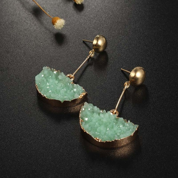 1Pair Resin Stone Druzy Earings For Women Jewelry Handmade Semicircle Drusy Drop Dangle Earing Eardrop Long Earrings E1450